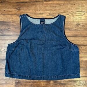 NWT Gap Denim Crop Tank Top Dark Wash Sleeveless Women XL Tall Minimalist